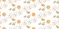 Seamless childish pattern of butterflies, flowers, circles and dots in soft pastel colors. Ideal for printing on paper Royalty Free Stock Photo