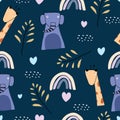 Seamless childish pattern with cute animals colorful style. Elephant, giraffe zoo animals, vector illustration. Good for baby and Royalty Free Stock Photo