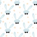 Seamless childish pattern with blue bunny stars Creative kids texture for fabric wrapping textile wallpaper apparel Royalty Free Stock Photo