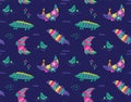 Seamless childish pattern with cute crocodiles