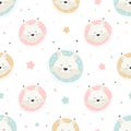 Seamless childish pattern with cute dreaming lynx