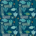 Seamless childish pattern with cute fishes