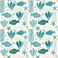 Seamless childish pattern with cute fishes