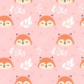 Seamless childish pattern with cute fox and plant branches. Baby texture for fabric, wrapping, textile, wallpaper, clothing.