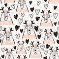 Seamless childish pattern with cute girl dear, hearts. Creative kids texture for fabric, wrapping, textile, wallpaper, apparel.