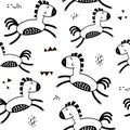 Seamless childish pattern with cute horses and hand drawn textures. Creative blackand white kids texture for fabric, wrapping, Royalty Free Stock Photo