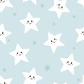 Seamless childish pattern with cute stars. Cartoon background with smiling stars.