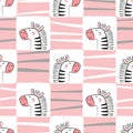 Seamless childish pattern with cute zebras. Vector kids print for textile