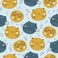 Seamless childish pattern with funny planet characters. Trendy space texture for fabric, apparel, textile, wallpaper