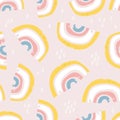 Seamless childish pattern with hand drawn rainbows and drops, .Creative scandinavian kids texture for fabric, wrapping, textile,