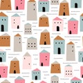 Seamless childish pattern with houses. Creative scandinavian children texture