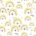 Seamless childish pattern with ink drawn rainbows and hearts .Creative scandinavian kids texture for fabric, wrapping, textile,