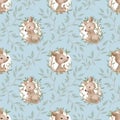 Seamless childish pattern Kangaroo mom and baby  on a eucalyptus tree branches with leaves. Seamless Patterns. Cute Cartoon Charac Royalty Free Stock Photo