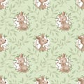 Seamless childish pattern Kangaroo mom and baby  on a eucalyptus tree branches with leaves. Seamless Patterns. Cute Cartoon Charac Royalty Free Stock Photo