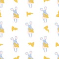 Seamless childish pattern with little mouse and cheese.Vector nursery background Royalty Free Stock Photo