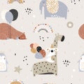 Seamless childish pattern with party animals . Creative scandinavian kids texture for fabric, wrapping, textile, wallpaper,