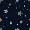 Seamless childish pattern with stars. Abstract night background