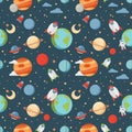 Seamless children cartoon space pattern Royalty Free Stock Photo