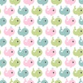 Seamless children`s pattern. A lot of little whales on a white background. Pattern Vector illustration