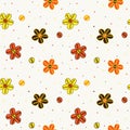 Seamless children`s pattern, yellow and orange flowers on a beige background Royalty Free Stock Photo