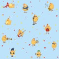 Seamless children`s wallpaper. Cheerful chickens Royalty Free Stock Photo