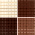 Seamless chocolate bar pattern background set - white, milk, dark and extra dark.