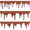 Seamless chocolate borders. Flowing cocoa with drips and drops as a decoration for cakes and pastries