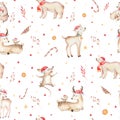 Seamless Christmas baby bear seamless pattern. Hand drawn winter backgraund with bear, snowflakes. Nursery animal Royalty Free Stock Photo