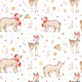 Seamless Christmas baby bear seamless pattern. Hand drawn winter backgraund with bear, snowflakes. Nursery animal Royalty Free Stock Photo