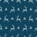 Christmas icons Seamless pattern with New Year tree and deer. Happy winter recreation wallpaper with elements of nature decor. Royalty Free Stock Photo