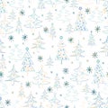 Seamless Christmas background. Hand drawn pattern with fir tree