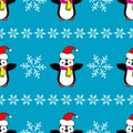 Seamless Christmas background with ornamental snowflakes and penguins