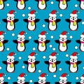 Seamless Christmas background with ornamental snowflakes and penguins