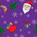 Seamless Christmas background with purple characters. Vector image Royalty Free Stock Photo