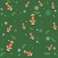 Seamless christmas backgrounds, grinch pattern, christmas elements on a green background. Cartoon child character