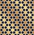 Seamless Christmas black and gold star wrapping paper pattern. Christmas star pattern background. Royalty Free Stock Photo