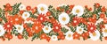 Seamless Christmas flower vector border hand drawn. Decorative repeating floral Winter holiday design for Christmas decoration, Royalty Free Stock Photo