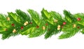 Seamless Christmas garland of fir branches holly, berries, bells Royalty Free Stock Photo