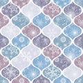 Seamless christmas geometric pattern of shapes with winter pattern with snowflakes Royalty Free Stock Photo