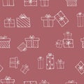 Christmas gift doodle pattern with maroon background