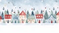 Seamless Christmas image. Houses, garlands, snow. Watercolor style. AI generated