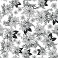 Seamless Christmas line art pattern with poinsettia, holly, berries. Royalty Free Stock Photo