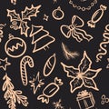 Seamless Christmas and New Year pattern on a black background. Royalty Free Stock Photo
