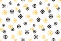 Seamless Christmas and New Year pattern.Vector abstract background with golden, black snowflakes. Royalty Free Stock Photo