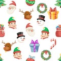 Seamless Christmas New Year Winter Holiday Xmas Icons Set Cartoon Design Transparent Background Vector Illustration