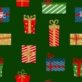 Seamless christmas pattern. Background with colorful gift boxes. Perfect for wrapping paper, greeting cards, textile