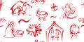 Seamless Christmas pattern, background with red graphics from nativity scenes. For festive Christmas publications, products, Royalty Free Stock Photo