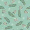 Seamless Christmas pattern with berries, snowflakes and fir branches. Vector graphics Royalty Free Stock Photo