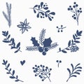 Seamless Christmas pattern with berries. Vector illustration. set vector blue Royalty Free Stock Photo