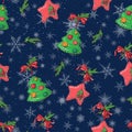 Seamless Christmas pattern cartoon style with snowflakes. Vector